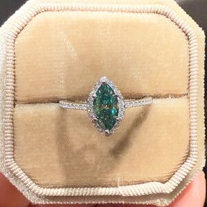 Blue halo Moissanite diamond engagement promise wedding ring